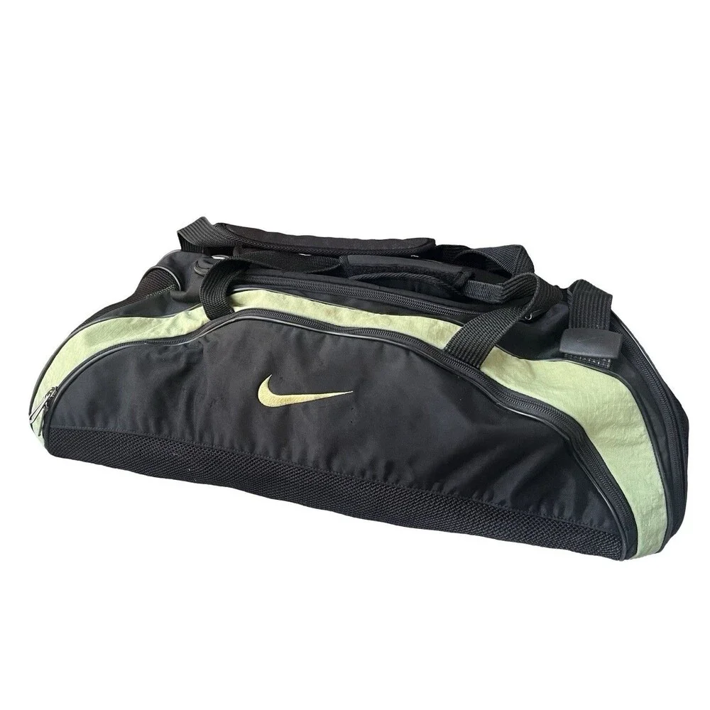 Nike‎ Duffel Gym Bag Black Volt Green Sports Training Travel Shoulder Bag Medium